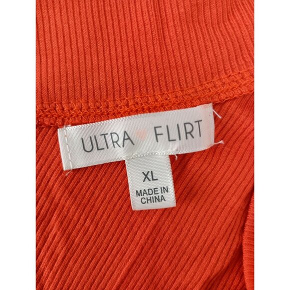 Ultra Flirt Double V-Neck Top Ribbed Orange Shirt Women's Sz.XL - Picture 5 of 6